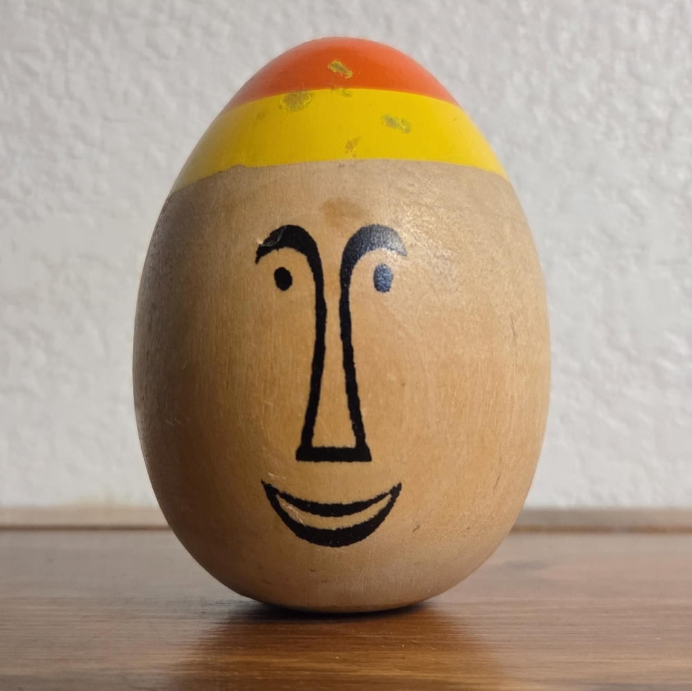 Vintage Wooden Weeble Wobble Toy Happy Face 70s Toys